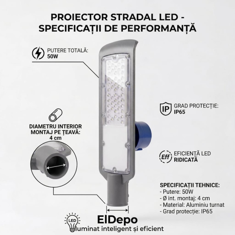 Lampa Stradală LED 50W cu Senzor Crepuscular