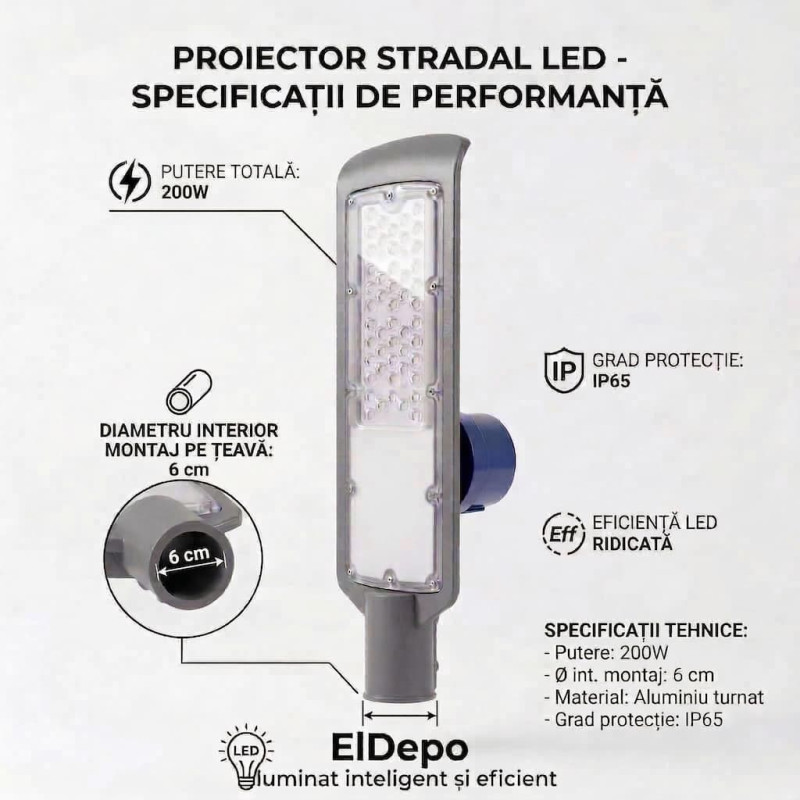 Reflector Stradal LED 200W Profesional cu Senzor Crepuscular Reflector Stradal LED 200W Profesional cu Senzor Crepuscular