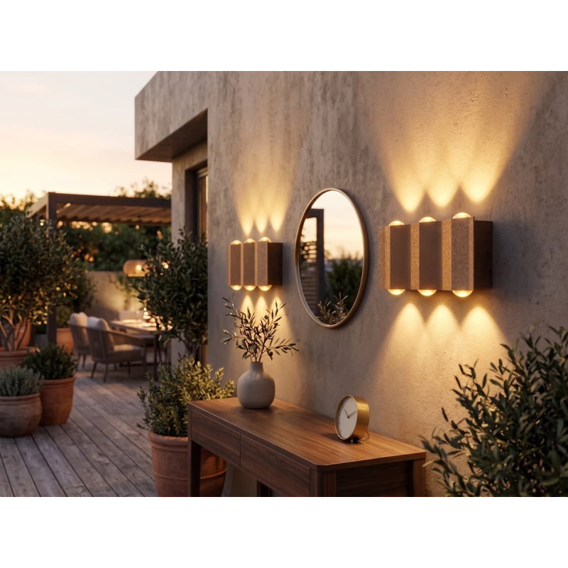 Aplică LED de Perete Exterior, Liniară Ondulată, Iluminat Sus-Jos, Lumină Caldă, Alb Mat și Bronz, 14 cm
