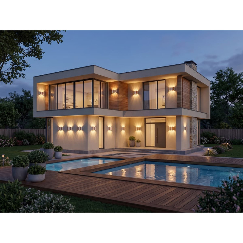 Aplică LED de Perete Exterior, Liniară Ondulată, Iluminat Sus-Jos, Lumină Caldă, Alb Mat și Bronz, 14 cm