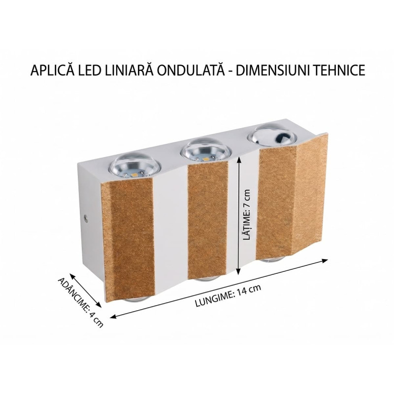 Aplică LED de Perete Exterior, Liniară Ondulată, Iluminat Sus-Jos, Lumină Caldă, Alb Mat și Bronz, 14 cm