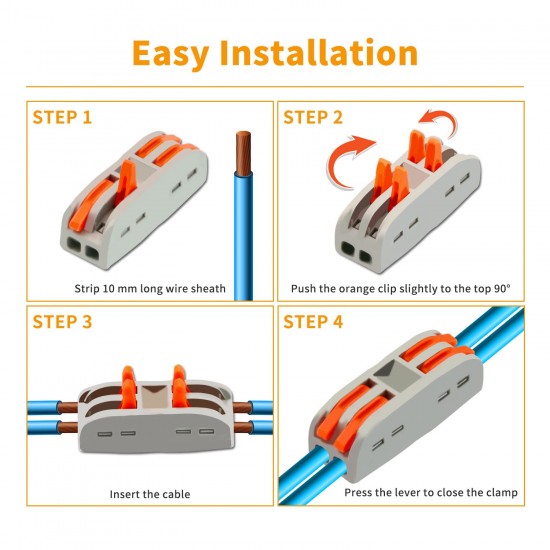 Conector rapid, prelungitor tip WAGO, de legatura, prindere clips