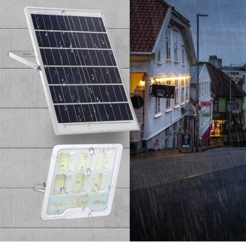 Proiector cu panou solar si telecomanda, LED SMD,  100W, sticla securizata, alb