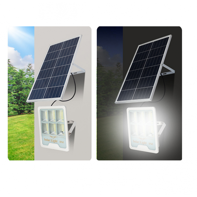Proiector cu panou solar si telecomanda, LED SMD, 200W, sticla securizata, alb Proiector cu panou solar si telecomanda, LED SMD, 200W, sticla securizata, alb