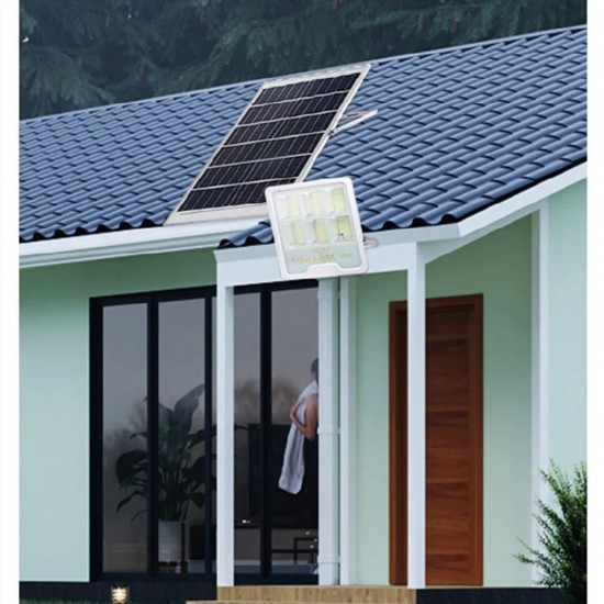 Proiector cu panou solar si telecomanda, LED SMD,  100W, sticla securizata, alb