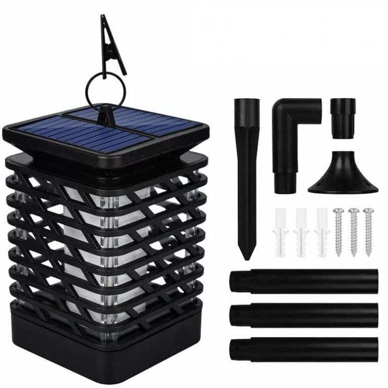 Lampa solara LED cu efect  flacara, de exterior, cu suport si carlig de agatare