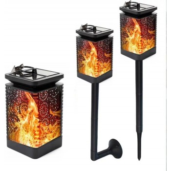 Lampa solara LED cu efect flacara, de exterior, cu suport si carlig de agatare
