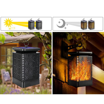 Lampa solara LED cu efect flacara, de exterior, cu suport si carlig de agatare
