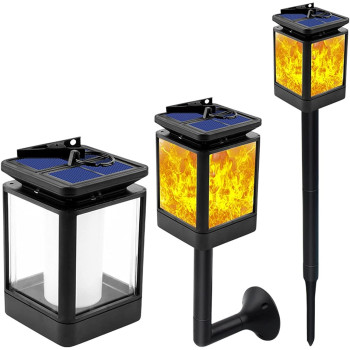 Lampa solara LED cu efect flacara, de exterior, cu suport si carlig de agatare