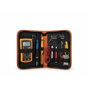 Kit letcon / pistol de lipit eldepo 60W, cu multimetru digital, temperatura reglabila, 5 varfuri, suport si geanta organizatoare, pentru reparatii electronice, bijuterii si bricolaj