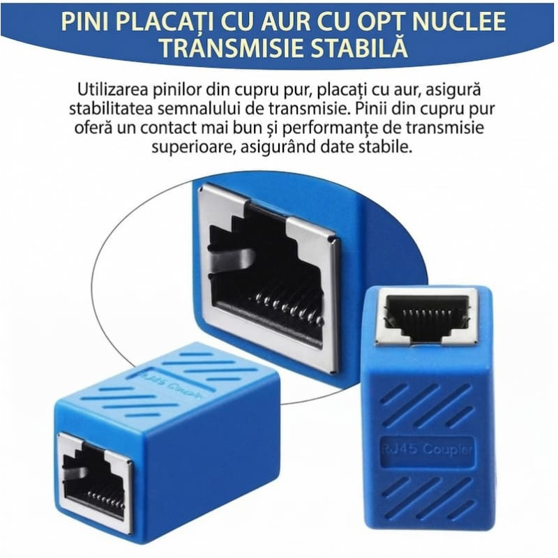 Set 10 bucăți Adaptor Conector UTP/FTP pentru Cablu Internet, Cuplă Prelungitor Rețea RJ45, 8 Pini