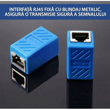 Set 100 bucăți Adaptor Conector UTP/FTP pentru Cablu Internet, Cuplă Prelungitor Rețea RJ45, 8 Pini