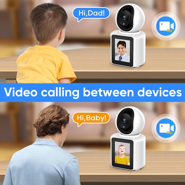 Camera de supraveghere, cu apelare bidirectionala, monitorizare video si audio,  baby monitor FULL HD, 3MP, ecran si senzor miscare