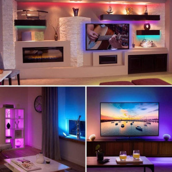 Banda led RGB, 5M, aplicatie telefon, adeziva, IP 20 interior, telecomanda, sincronizare muzica, luminozitate reglabila, iluminare ambientala, pentru tv, pc, mobila,