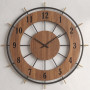 Ceas de Perete, cu Design Radial, Metal și MDF, Nuanță Stejar Închis, Silențios, 55 cm