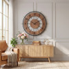 Ceas de Perete, cu Design Radial, Metal și MDF, Nuanță Stejar Închis, Silențios, 55 cm Ceas de Perete, cu Design Radial, Metal și MDF, Nuanță Stejar Închis, Silențios, 55 cm