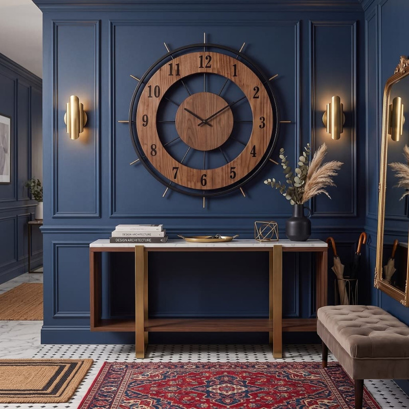 Ceas de Perete, cu Design Radial, Metal și MDF, Nuanță Stejar Închis, Silențios, 55 cm Ceas de Perete, cu Design Radial, Metal și MDF, Nuanță Stejar Închis, Silențios, 55 cm