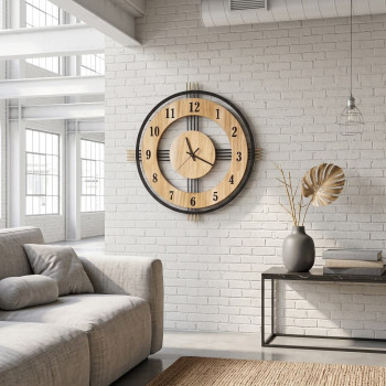 Ceas de perete decorativ, rotund, Metal și MDF Aspect Lemn, 55 cm Ceas de perete decorativ, rotund, Metal și MDF Aspect Lemn, 55 cm