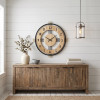 Ceas de perete decorativ, rotund, Metal și MDF Aspect Lemn, 55 cm