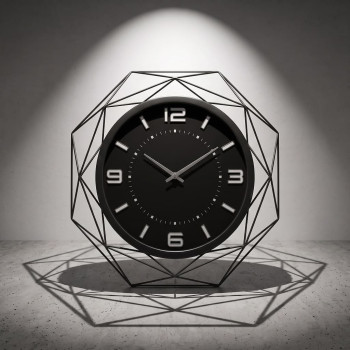 Ceas de Perete, Modern, Geometric, din Metal Negru cu Cadran din Sticlă, Diametru 55 cm