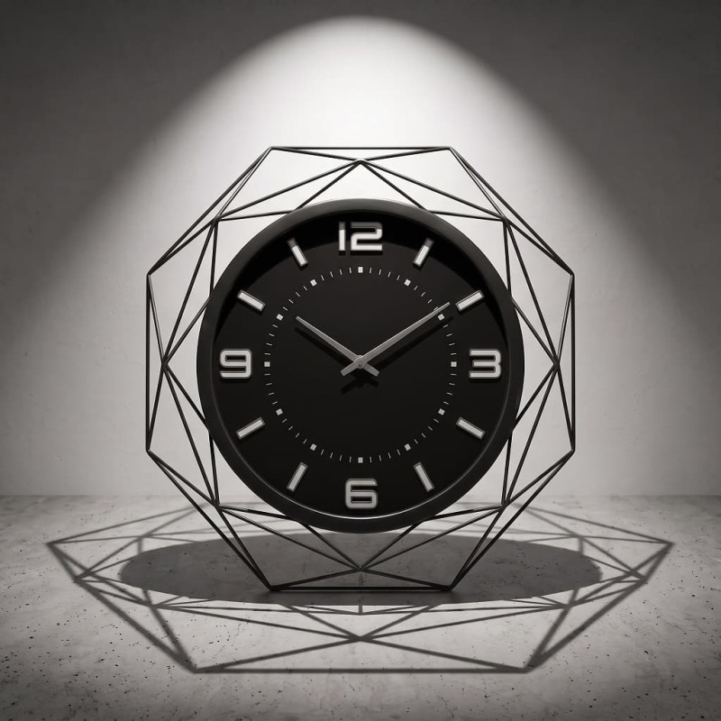Ceas de Perete, Modern, Geometric, din Metal Negru cu Cadran din Sticlă, Diametru 55 cm Ceas de Perete, Modern, Geometric, din Metal Negru cu Cadran din Sticlă, Diametru 55 cm
