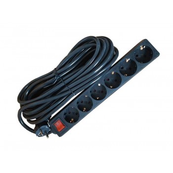Prelungitor cu intrerupator 6 cai 10m, cablu 3x2.5mm, negru