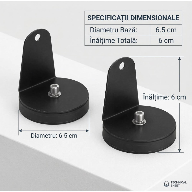 Set 2 Suporturi Magnetice L-Shape pentru Proiectoare LED și Antene Auto, Bază 6.5cm, Protecție Vopsea Set 2 Suporturi Magnetice L-Shape pentru Proiectoare LED și Antene Auto, Bază 6.5cm, Protecție Vopsea