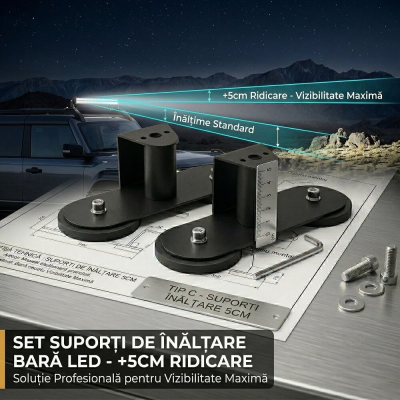 Set 2 Suporturi Magnetice Type C pentru Bară LED și Proiectoare Auto