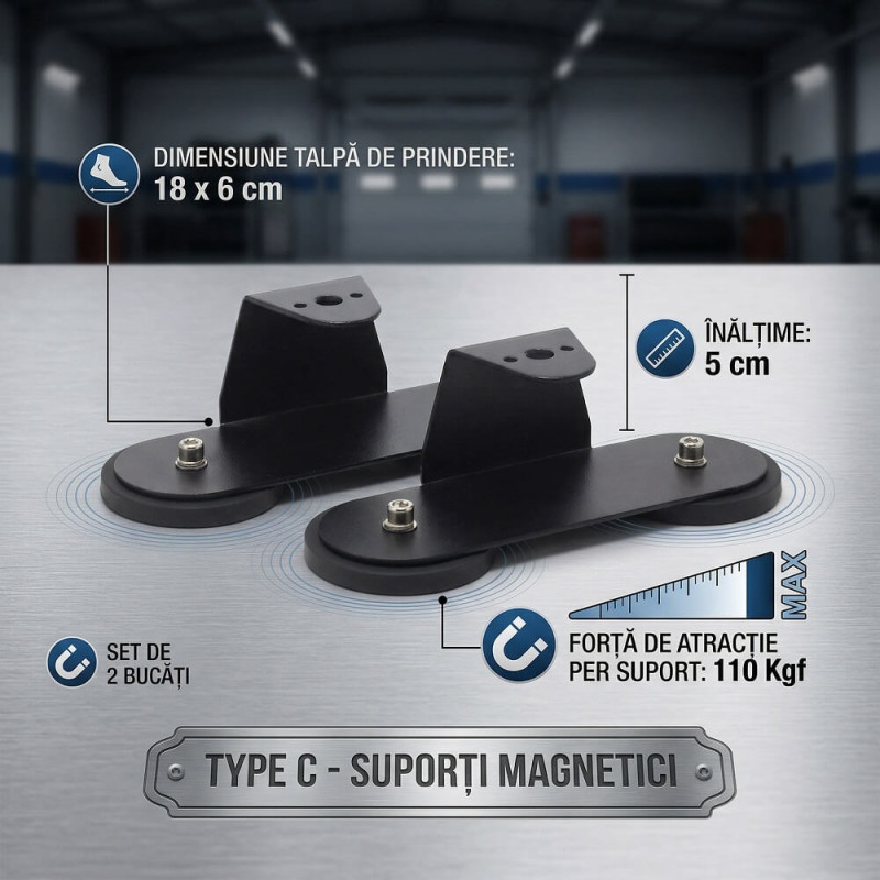 Set 2 Suporturi Magnetice Type C pentru Bară LED și Proiectoare Auto