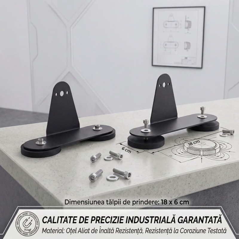 Set 2 Suporturi Magnetice Heavy-Duty cu Bază Dublă pentru Bară LED și Proiectoare, Fără Găurire