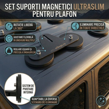 Set 2 Suporturi Magnetice Plate pentru Bară LED Off-Road, Prindere Extra Puternică, Aerodinamic