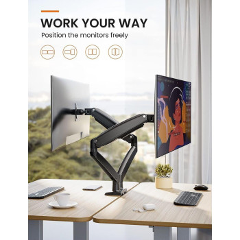 Suport Monitor Dublu de Birou Reglabil cu Braț, pentru Monitor/TV, 14-32 Inch