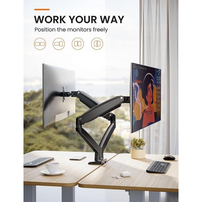 Suport Monitor Dublu de Birou Reglabil cu Braț, pentru Monitor/TV, 14-32 Inch Suport Monitor Dublu de Birou Reglabil cu Braț, pentru Monitor/TV, 14-32 Inch