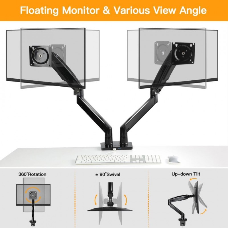 Suport Monitor Dublu de Birou Reglabil cu Braț, pentru Monitor/TV, 14-32 Inch Suport Monitor Dublu de Birou Reglabil cu Braț, pentru Monitor/TV, 14-32 Inch