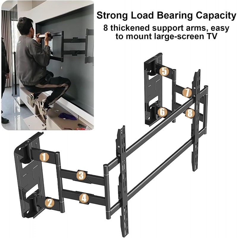 Suport TV de Perete Reglabil cu Braț, pentru LED/LCD/Smart TV, 85 Inch, Max 160kg, VESA 900x600