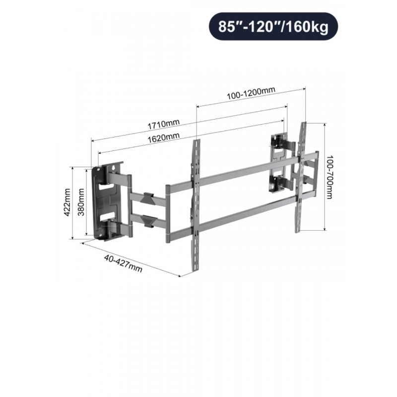 Suport TV de Perete Reglabil cu Braț, pentru LED/LCD/Smart TV, 85 Inch, Max 160kg, VESA 900x600