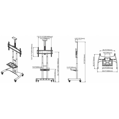 Stand TV mobil, telescopic 32"-75", VESA 600x400mm, cu roti blocabile, suporta max. 45Kg