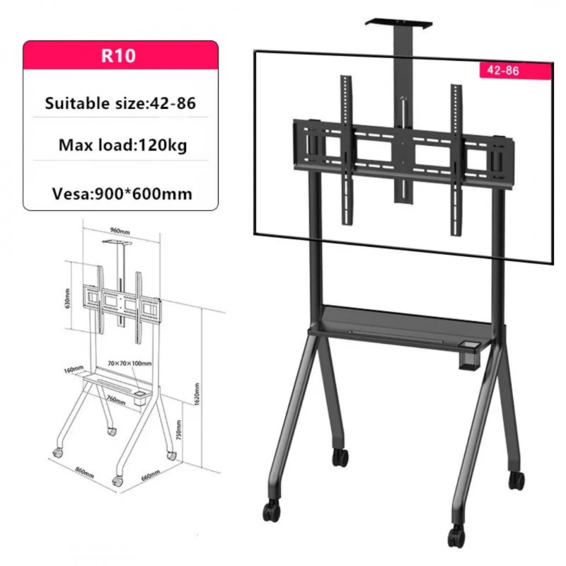Stand TV Mobil, pentru LED/LCD/Smart TV, Max 120kg, VESA 900x600