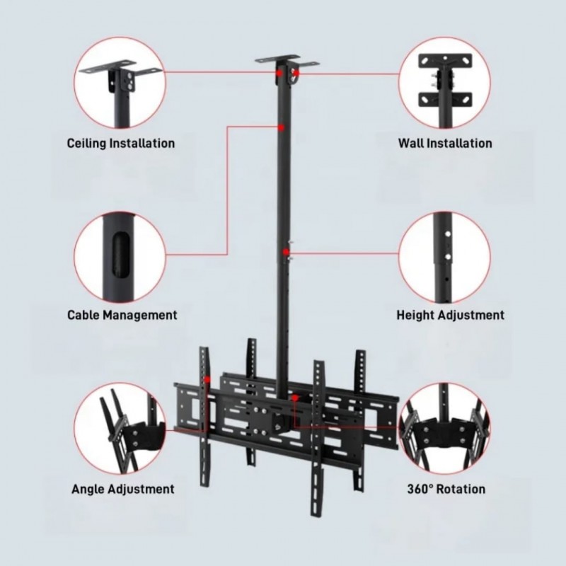 Suport TV de Tavan Reglabil cu Braț, pentru LED/LCD/Smart TV, Max 60kg, VESA 200x200