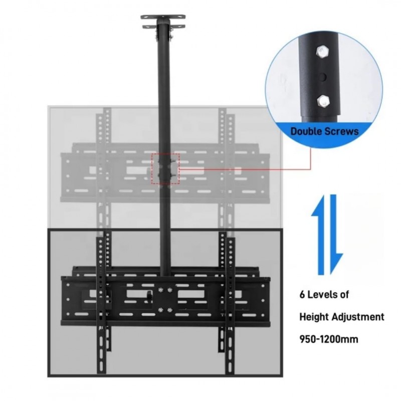 Suport TV de Tavan Reglabil cu Braț, pentru LED/LCD/Smart TV, Max 60kg, VESA 200x200
