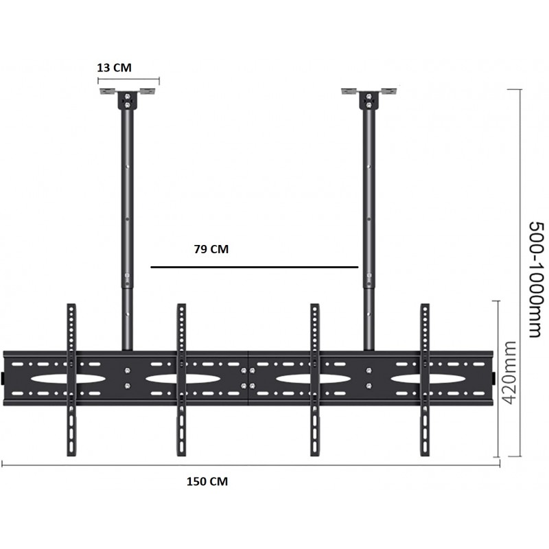 Suport TV de Tavan Reglabil cu Braț, pentru LED/LCD/Smart TV, Max 60kg, VESA 400x400