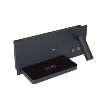 Aplica de perete LED, cu incarcare wireless Qi,  port USB si tip C, lumina reglabila, negru, DREAPTA