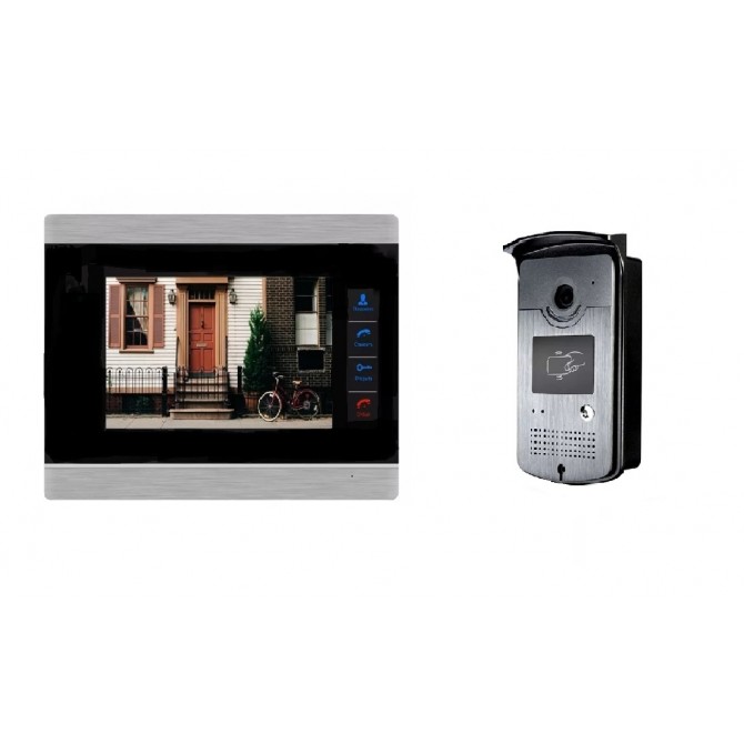 Kit videointerfon cu ecran 7inch, 1 familie, camera exterioara, control de la distanta