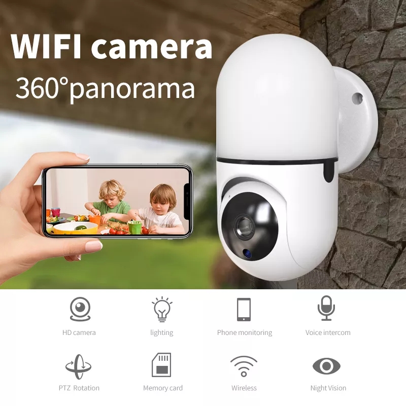 Baby camera 1080P cu suport de perete si lampa de veghe, unghi 360 grade, monitorizare video-audio, detectie miscare