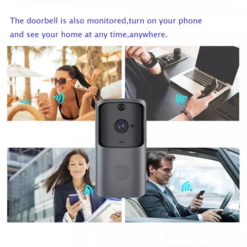 Videointerfon WIFI cu sonerie smart, comunicare bidirectionala, detectie miscare, unghi vizualizare 166 grade