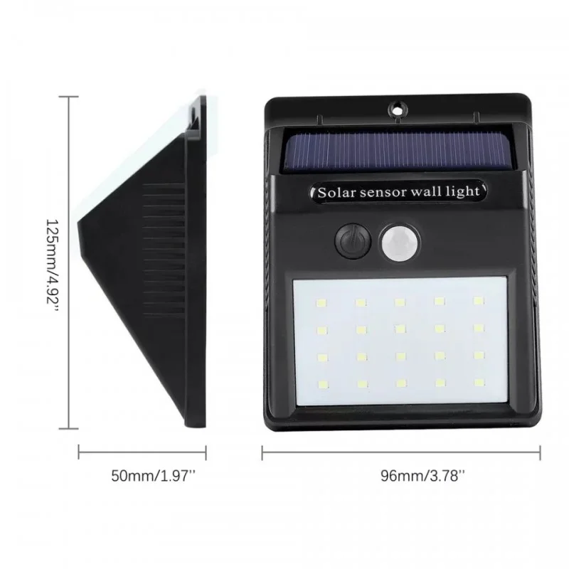 Lampa solara de perete, 20 Led-uri, cu senzor, unghi 120 grade, protectie IP65 Lampa solara de perete, 20 Led-uri, cu senzor, unghi 120 grade, protectie IP65