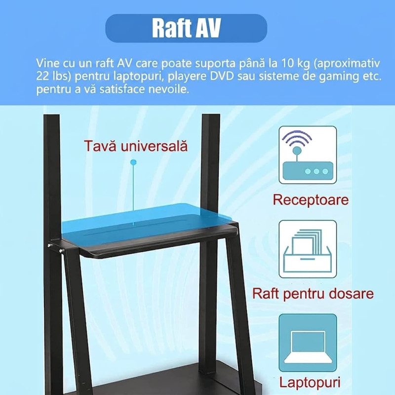 Stand TV mobil, 42"-100", VESA 900x600mm, cu roti blocabile, suporta max.110Kg
