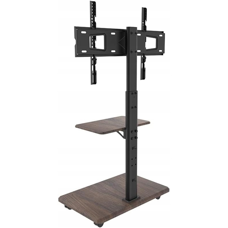 Suport TV mobil de podea pentru televizoare 32-75 inch cu raft din lemn wenge