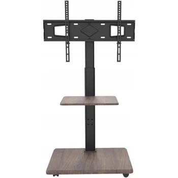 Suport TV Mobil de Podea ElDepo, 32-75 inch, Rotativ, Înălțime Reglabilă, Raft Lemn Wenge, Sarcina maximă 45 kg