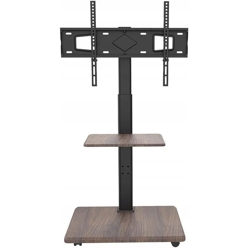 Suport TV mobil de podea pentru televizoare 32-75 inch cu raft din lemn wenge